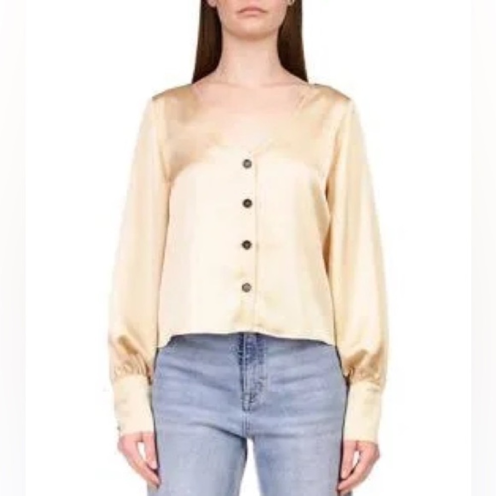Sanctuary Women's Satin Extended Cuff Blouse Beige, Oatmilk US XS - Picture 5 of 9